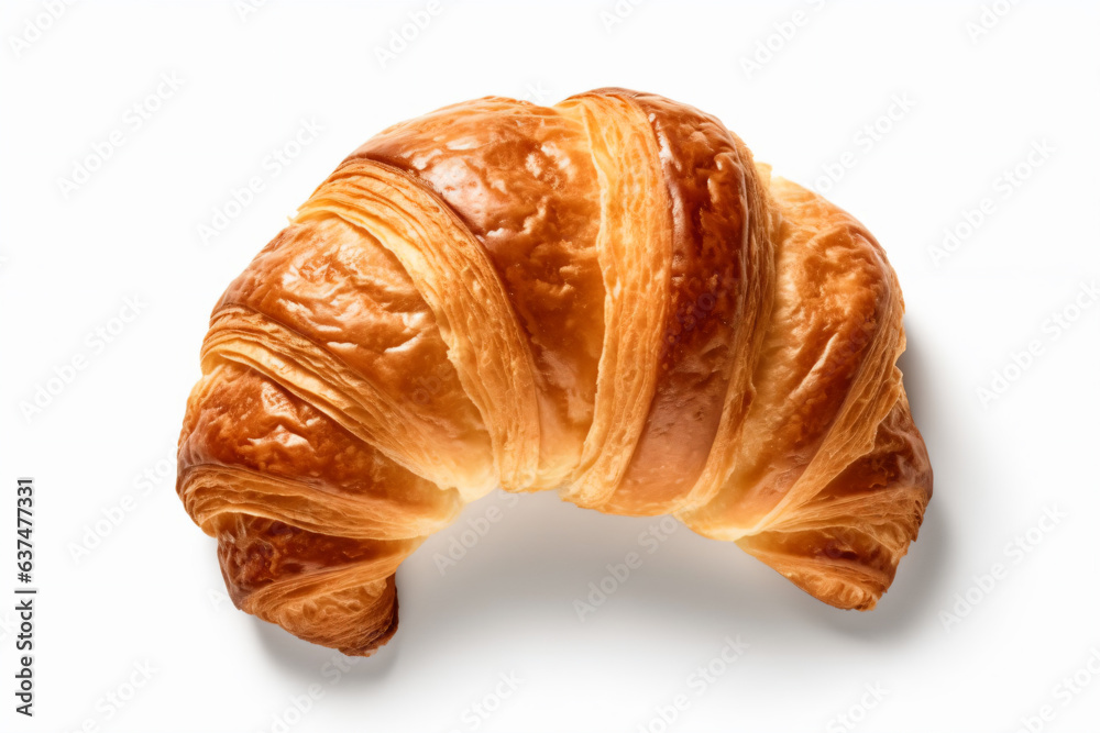 a croissant on a white surface with a shadow a croissant on a white surface with a shadow