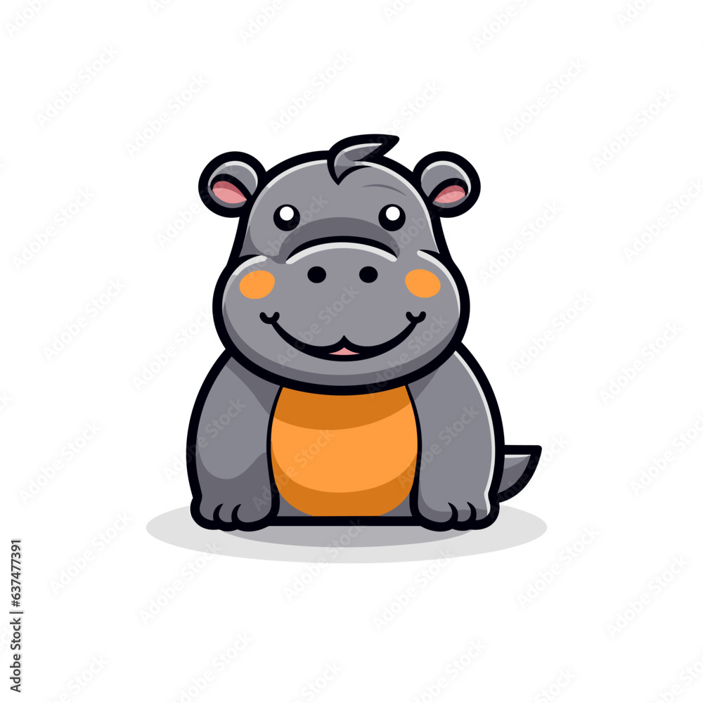 Hippopotamus. Hippo hand-drawn comic illustration. Cute vector doodle style cartoon illustration.