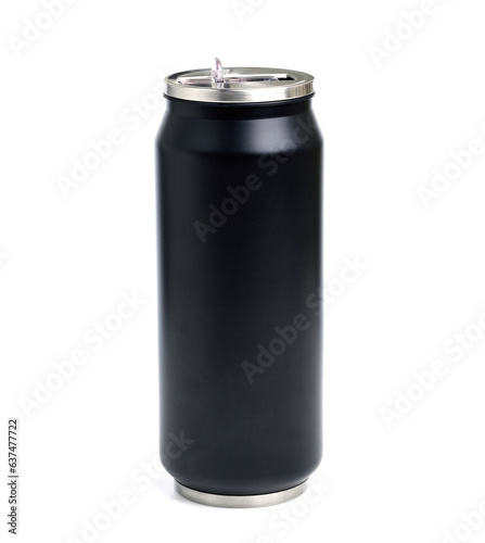Black stainless steel tumbler isolated on white background © chuanthit