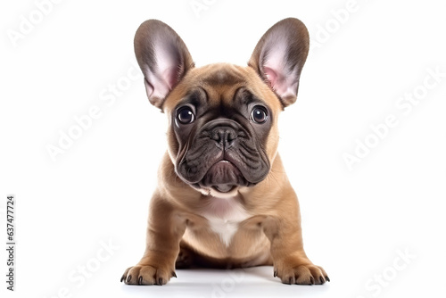 a small brown dog sitting on a white surface