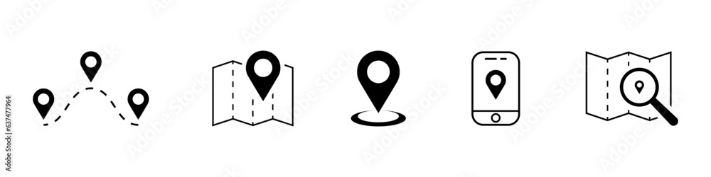 Location and Navigation - vector icons with map pin. Location and Navigation - vector icons with map pin.
