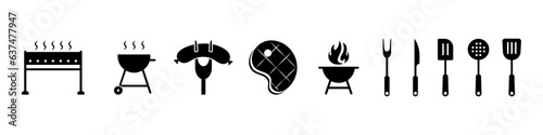 Barbecue and Grill - collection of vector icons. Tools for Barbecue.