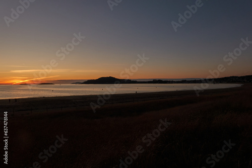 Sunset on the Am  rica beach in the Rias Baixas. Pontevedra. Galicia. Spain
