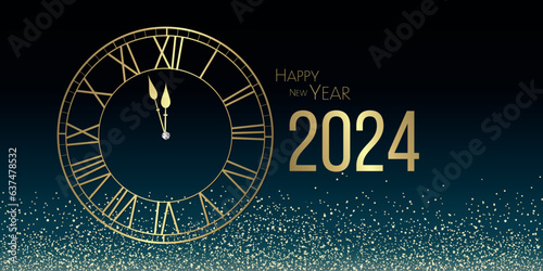 Happy New year 2024 Blue night and gold glitter - Festive design