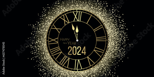 Happy New year 2024 Black and gold glitter - Festive design