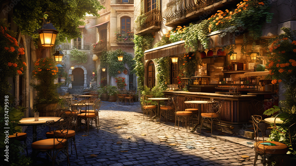 Fototapeta premium italian cafe exterior, terrace exterior, old italian town