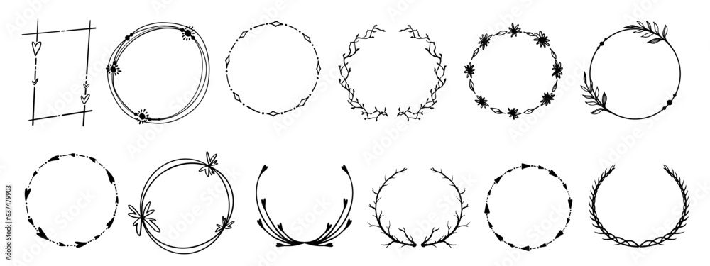 Set of various floral frames.Vector graphics.