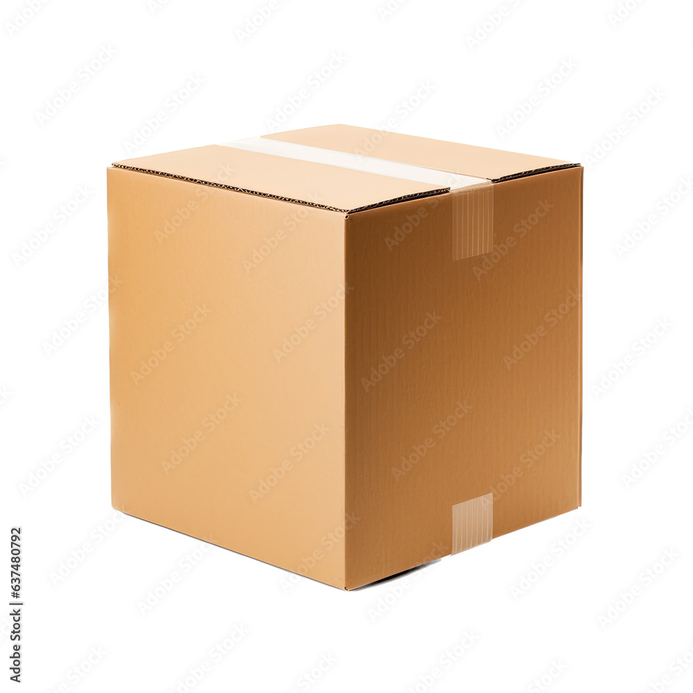 a closed square cardboard box in a packaging-themed, illustration in a PNG, cutout, and isolated. Generative ai