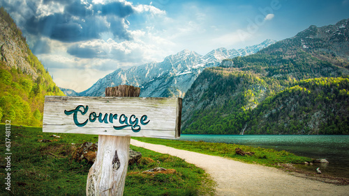 Foto Signposts the direct way to Courage