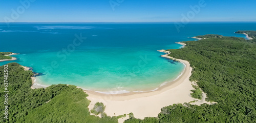 high angle view of sea and sand Ocean and mountains 3D illustration