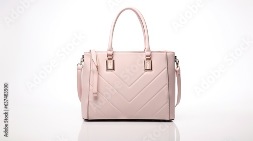 a pink handbag on a white surface with a reflection. generative ai