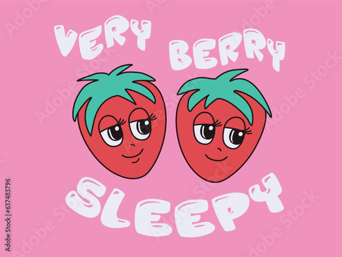 STRAWBERRY SLEEPY DOODLE GRAPHIC FOR TEE SHIRTS CLOTHES SLEEPWEAR PAJAMAS ROMPERS DESIGNED FOR BABIES INFANTS AND TODDDLER VECTOR ILLUSTRATION