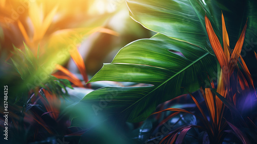 Obraz na płótnie Tropical leaves in the jungle.Generative Ai