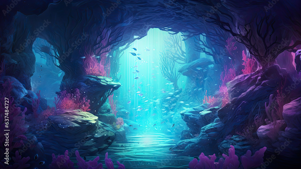 Underwater forest, fantasy scenery, illustration