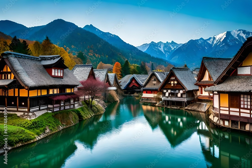 Historical village of Shirakawa-go. Shirakawa-go is one of Japan's UNESCO World Heritage Sites located in Gifu Prefecture, Japan.