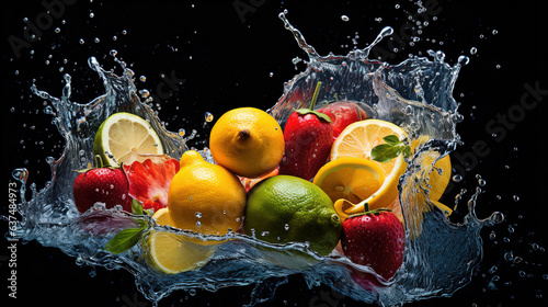 Fresh fruits and vegetables in water.Generative Ai