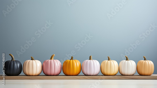 Colourful plastic pumpkins on the table