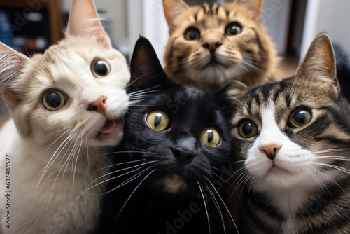 Group of funny cat selfie. generative ai