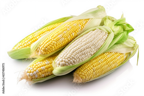 three ears of corn on a white surface