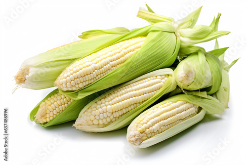 a pile of corn on a white surface