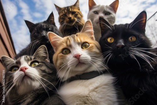 Group of funny cat selfie. generative ai