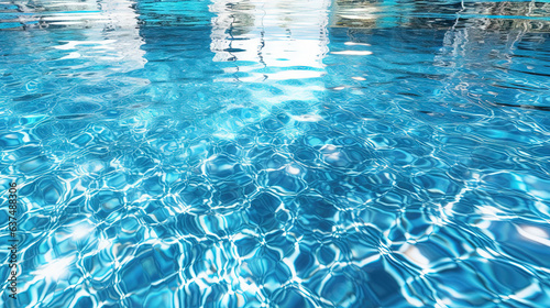 Ripples on the blue pool water. Shiny waves of clean pool water.