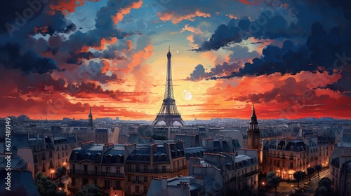  a painting of the eiffel tower in paris at sunset. generative ai
