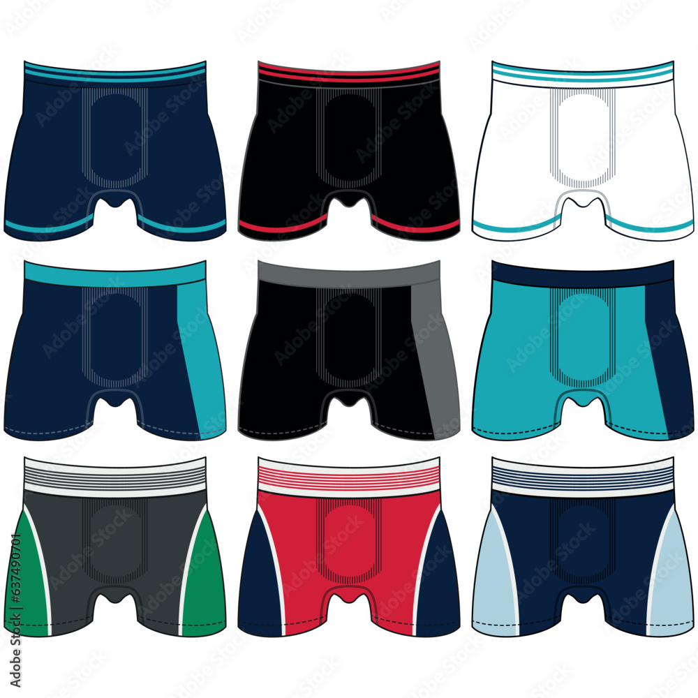 Men's underwear changes flat vector icons. Collection of modern
