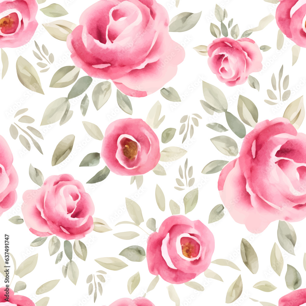 Seamless pattern with roses flowers and leaves. Retro style floral pattern for wallpaper or fabric.