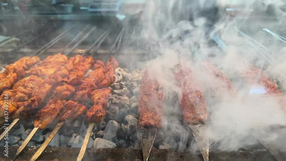 skewered meat cooked in embers in restaurants skewered meat cooked in embers in restaurants