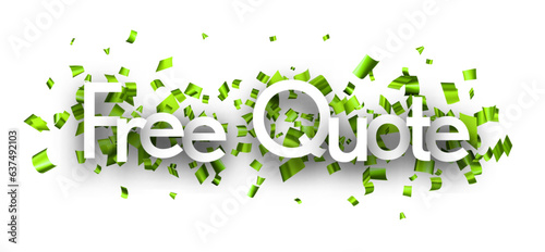 Free quote sign with green cut out foil ribbon confetti background. Design element. Vector illustration.