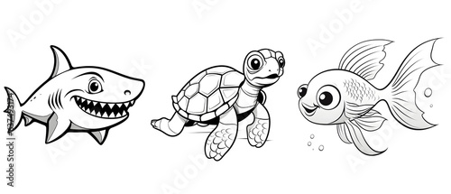 Sea animal drawing for kids   shark  turtle  fish