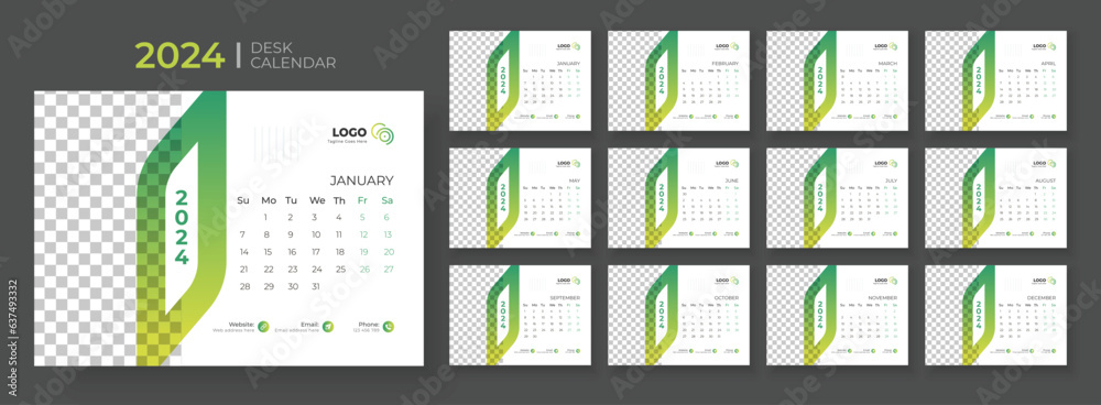 Desk Calendar Template 2024. Desk calendar in a minimalist style. Week Starts on Sunday. Desk Calendar Template 2024. Desk calendar in a minimalist style. Week Starts on Sunday.