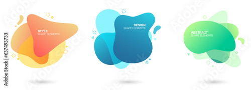 Set of abstract gradient liquid shape amoeba graphic elements. Colored fluid elements for minimal banner, logo.