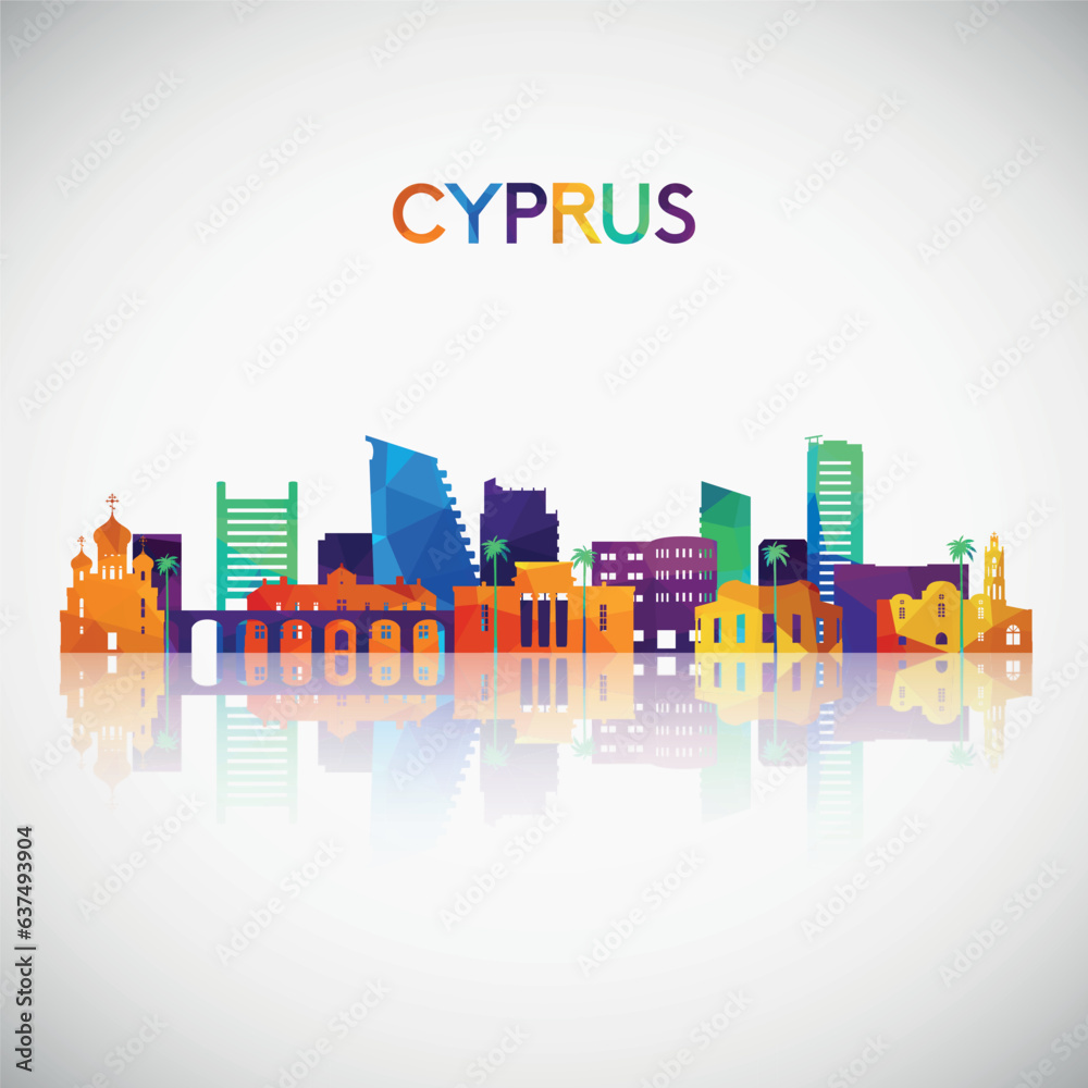 Cyprus skyline silhouette in colorful geometric style. Symbol for your design. Vector illustration.