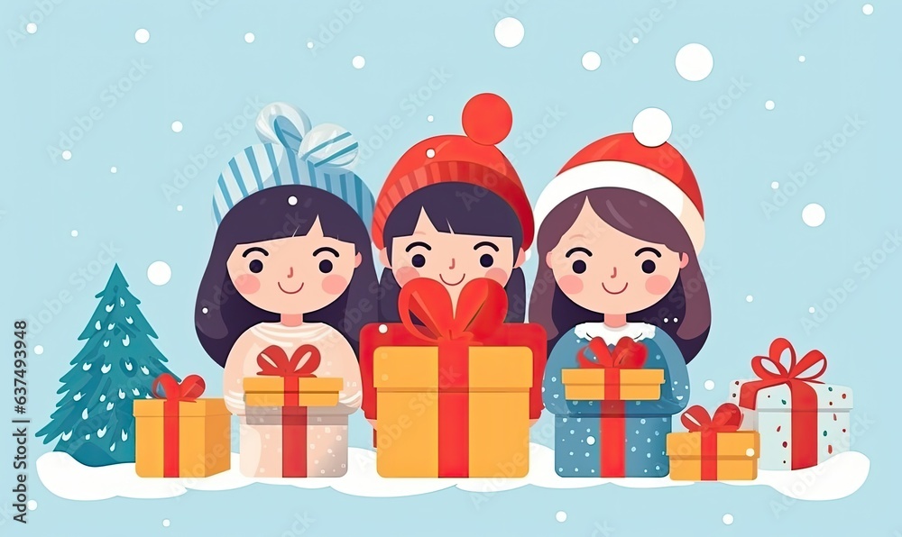 Girls with a Christmas gift box, Happy New Year concept Girls with a Christmas gift box, Happy New Year concept