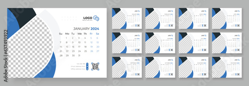 Desk Calendar Template 2024. Desk calendar in a minimalist style. Week Starts on Sunday.
