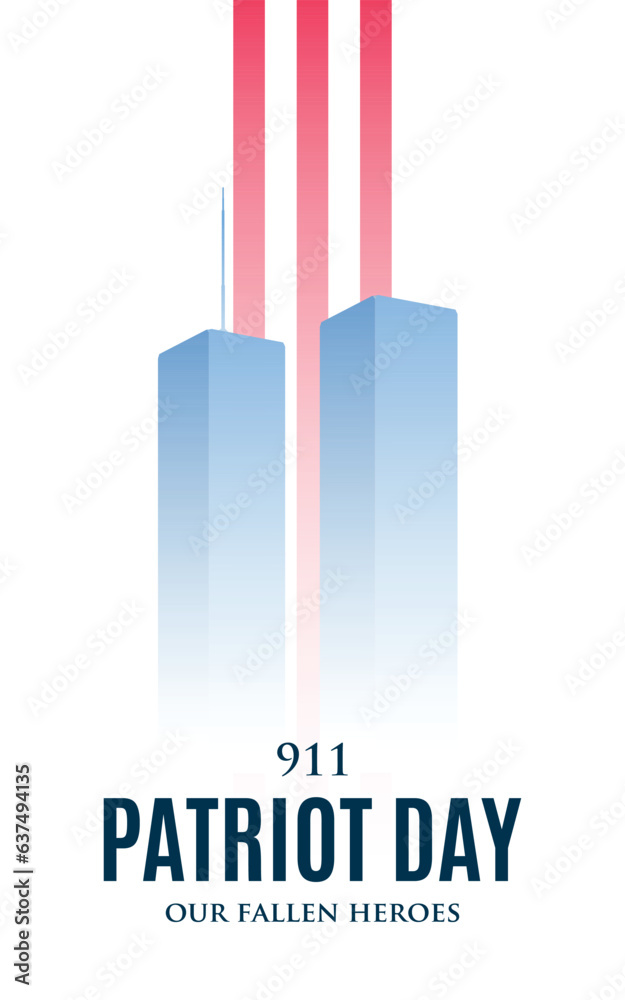 9 11 Patrio Day vertical banner. Twin Towers NYC Against background of ...