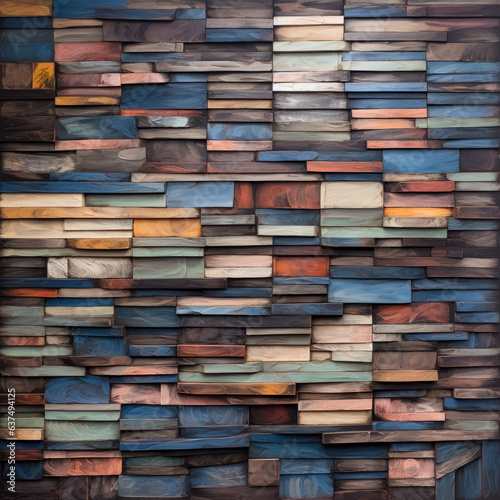 Artistic colorful wall of wood textures with a striped pattern  colorful wooden sticks  rustic texture.