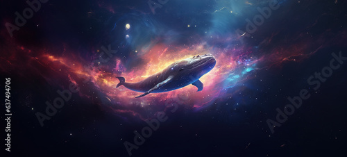 Blue whale swimming through space