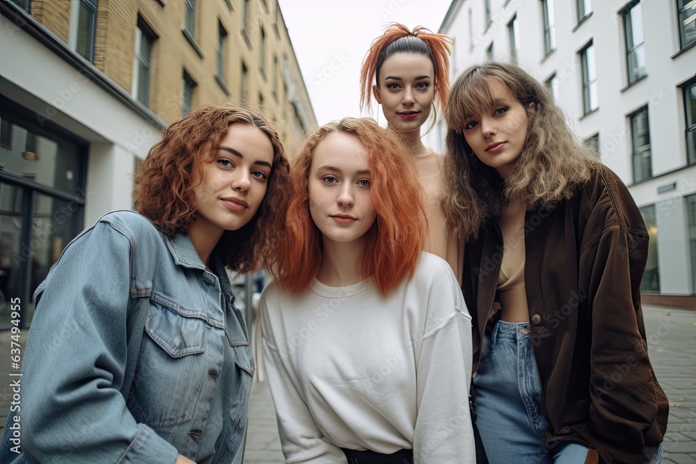 Four young women posing for a portrait. Photo generative AI