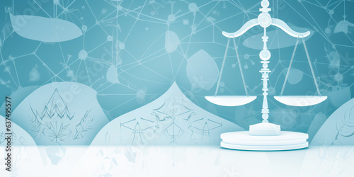 Dynamic, minimalist Law-themed illustration featuring interconnected ice crystals forming a Justice Balance. Modern and pure, elicits a sense of legal security. © XaMaps