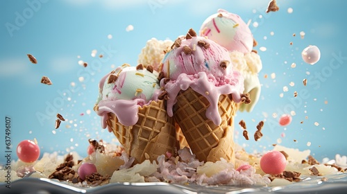 two scoops of ice cream with sprinkles on top. generative ai
