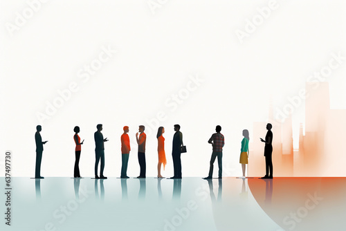 Abstract group of colorful people minimalistic illustration. Mob of people. Pulse of the Crowd. Confusion of people. Multiple colored. Generative AI