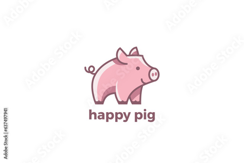Pig Logo Happy Friendly Funny Design Vector.