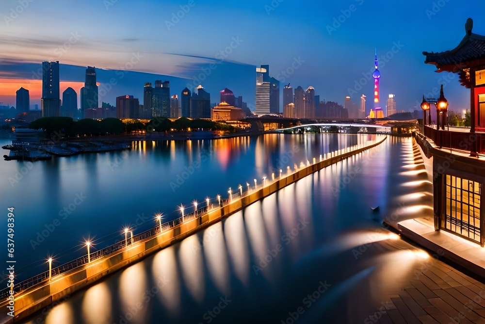 Immerse yourself in the captivating beauty of the Nanjing Qinhuai River scenery, as captured by the talented photographer 昊 周. The scene unfolds along the riverbanks, where historic architecture .