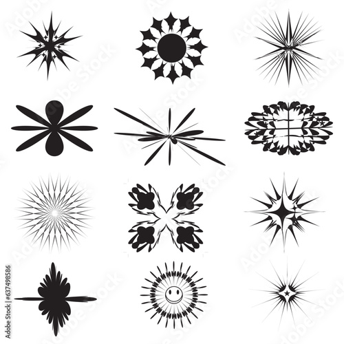 Abstract graphic geometric symbols and objects in y2k style. Graphic design elements Vector.