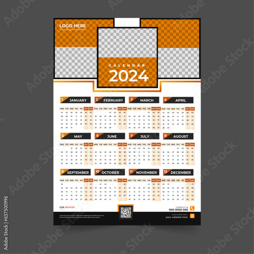 Creative 2024 new year wall calendar design template Vector, Editable high-quality print-ready calendar design template (ID: 637500996)