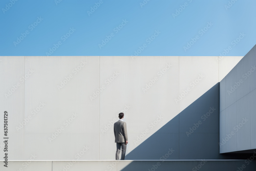 Minimalistic portrait of an architect with his building