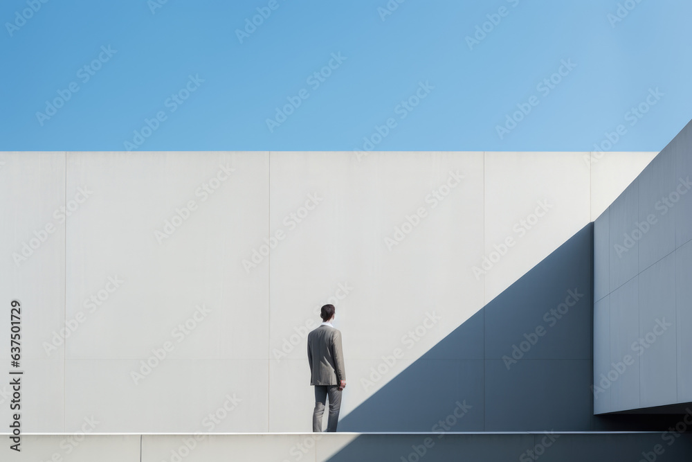 Fototapeta premium Minimalistic portrait of an architect with his building